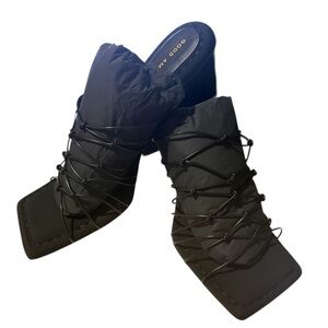 Good American Black Neoprene Heeled Mules Size 11 New w/Box and Dust Bag